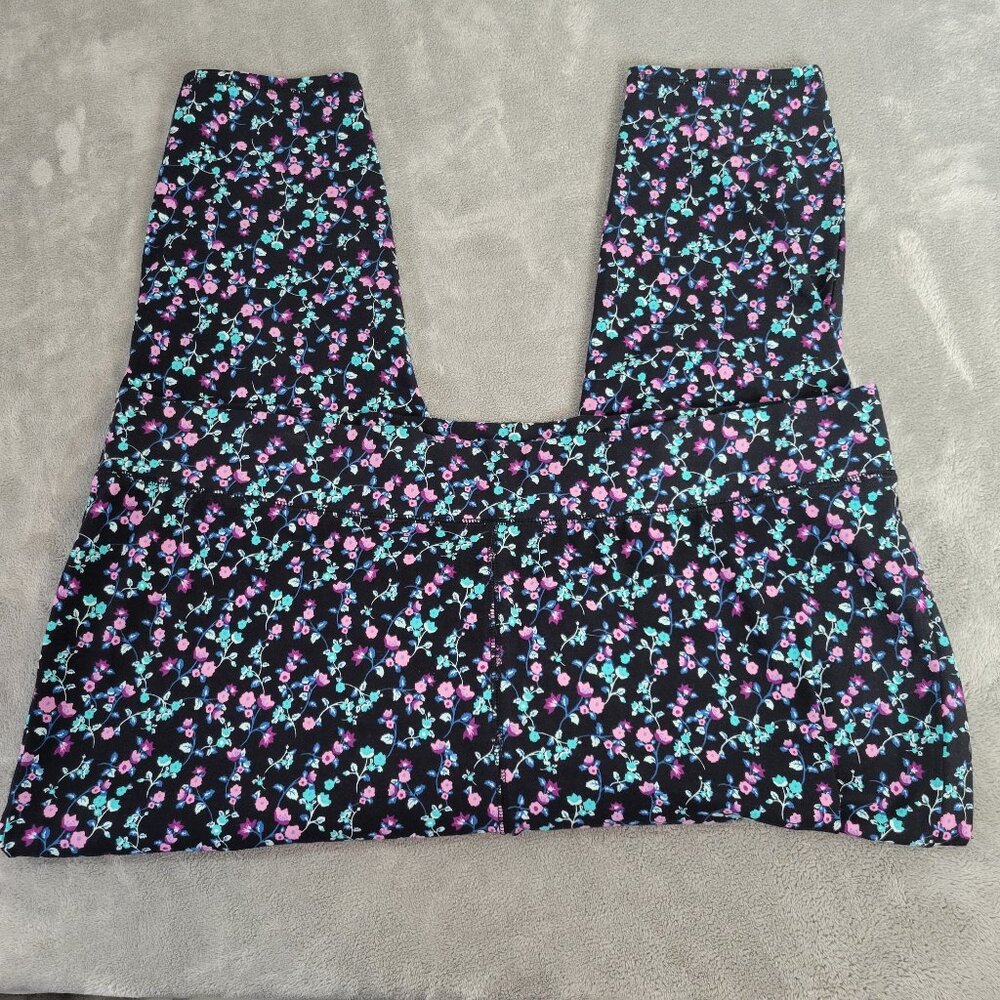Denim & Co Women's 2X Capri Pants Floral Purple Black Blue Pull On FLO65E